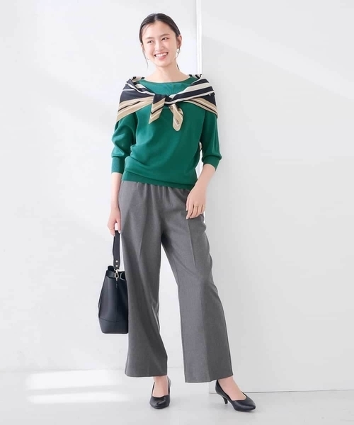 a.v.v（アーヴェヴェ）の「【UVカット/洗える】ボートネックパフスリーブニット（ニット/セーター・レディース・グレー系その他/グリーン/オレンジ/ブラック・36/38/40/42）」の7枚目の写真