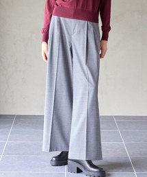 【洗える】ツイルストレッチタックワイドパンツ
