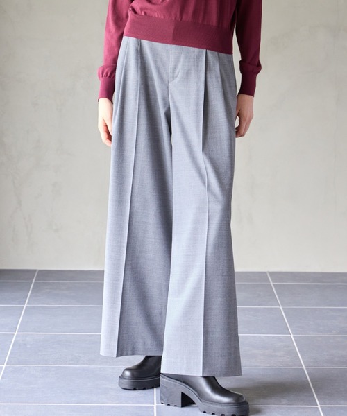 R-ISM(リズム)の「【洗える】ツイルストレッチタックワイドパンツ(その他パンツ・レディース・ネイビー/グレー/ワインレッド・4/2)」の1枚目の写真