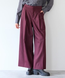 【洗える】ツイルストレッチタックワイドパンツ