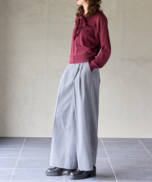 R-ISM(リズム)の「【洗える】ツイルストレッチタックワイドパンツ(その他パンツ・レディース・ネイビー/グレー/ワインレッド・4/2)」の7枚目の写真