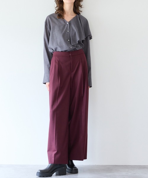 R-ISM(リズム)の「【洗える】ツイルストレッチタックワイドパンツ(その他パンツ・レディース・ネイビー/グレー/ワインレッド・4/2)」の16枚目の写真