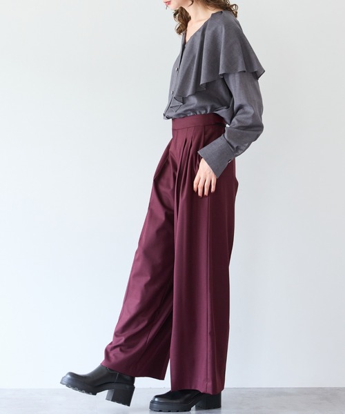 R-ISM(リズム)の「【洗える】ツイルストレッチタックワイドパンツ(その他パンツ・レディース・ネイビー/グレー/ワインレッド・4/2)」の17枚目の写真