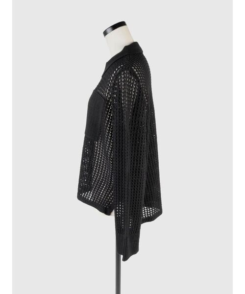 FIKA.（フィーカ）の「Mesh knit polo shirt（ニット/セーター・レディース・ブラック/アイボリー・MEDIUM）」の6枚目の写真