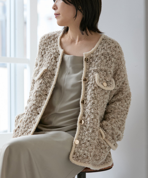 La TOTALITE（ラトータリテ）の「【洗える】TORRAZZO DONNA/トラッゾドンナ ツィードニットジャケット（その他アウター・レディース・ブラック/ベージュ・FREE）」の2枚目の写真