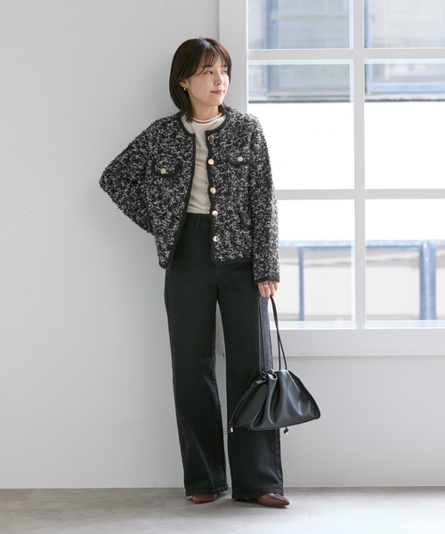 La TOTALITE（ラトータリテ）の「【洗える】TORRAZZO DONNA/トラッゾドンナ ツィードニットジャケット（その他アウター・レディース・ブラック/ベージュ・FREE）」の3枚目の写真