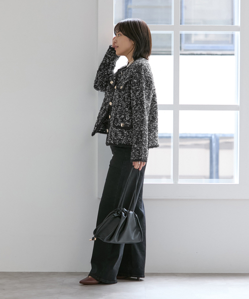 La TOTALITE（ラトータリテ）の「【洗える】TORRAZZO DONNA/トラッゾドンナ ツィードニットジャケット（その他アウター・レディース・ブラック/ベージュ・FREE）」の4枚目の写真