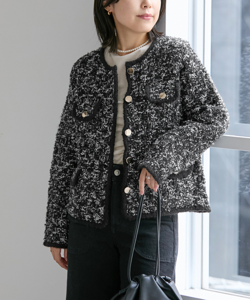La TOTALITE（ラトータリテ）の「【洗える】TORRAZZO DONNA/トラッゾドンナ ツィードニットジャケット（その他アウター・レディース・ブラック/ベージュ・FREE）」の6枚目の写真