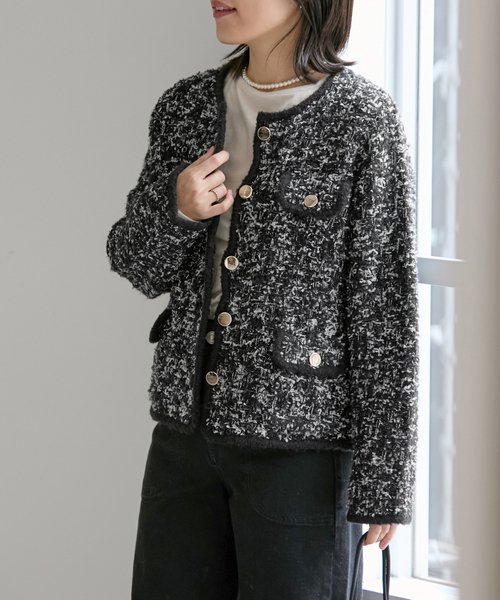 La TOTALITE（ラトータリテ）の「【洗える】TORRAZZO DONNA/トラッゾドンナ ツィードニットジャケット（その他アウター・レディース・ブラック/ベージュ・FREE）」の7枚目の写真