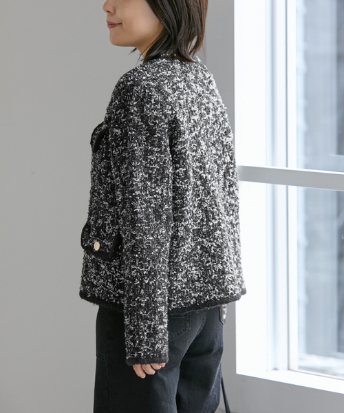 La TOTALITE（ラトータリテ）の「【洗える】TORRAZZO DONNA/トラッゾドンナ ツィードニットジャケット（その他アウター・レディース・ブラック/ベージュ・FREE）」の8枚目の写真