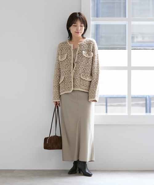 La TOTALITE（ラトータリテ）の「【洗える】TORRAZZO DONNA/トラッゾドンナ ツィードニットジャケット（その他アウター・レディース・ブラック/ベージュ・FREE）」の9枚目の写真