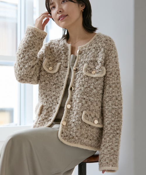 La TOTALITE（ラトータリテ）の「【洗える】TORRAZZO DONNA/トラッゾドンナ ツィードニットジャケット（その他アウター・レディース・ブラック/ベージュ・FREE）」の13枚目の写真