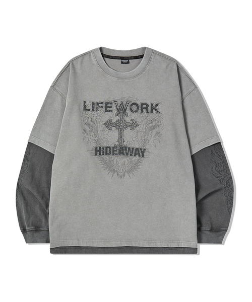 LIFE WORK(ライフワーク)の「ヴィンテージフレイムレイヤード長袖Tシャツ(Tシャツ/カットソー・レディース・ライトグレー/チャコールグレー・MEDIUM/LARGE)」の1枚目の写真