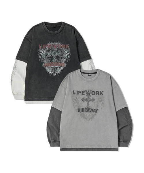 LIFE WORK(ライフワーク)の「ヴィンテージフレイムレイヤード長袖Tシャツ(Tシャツ/カットソー・レディース・ライトグレー/チャコールグレー・MEDIUM/LARGE)」の3枚目の写真
