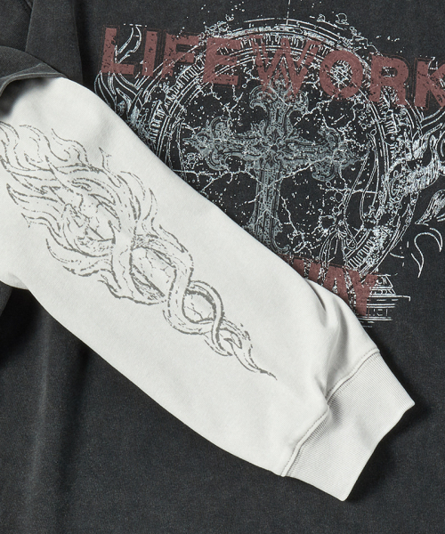 LIFE WORK(ライフワーク)の「ヴィンテージフレイムレイヤード長袖Tシャツ(Tシャツ/カットソー・レディース・ライトグレー/チャコールグレー・MEDIUM/LARGE)」の6枚目の写真