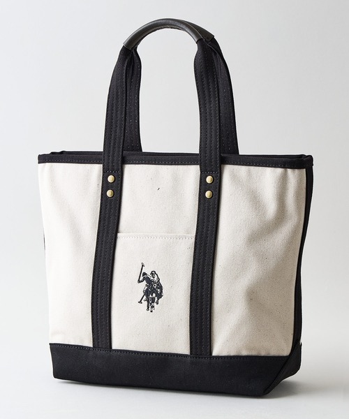 U.S. POLO ASSN.（ユーエスポロアッスン）の「【U.S. POLO ASSN./ユーエスポロアッスン】【不動の人気を誇るキャンバストートバッグ】 リバイバルトート Mサイズ 綿100% ベーシックデザイン 天ファスナー 内ポケット 型崩れしにくい マチあり デイリーユース USPA-2651（トートバッグ・レディース・オフホワイト/ダークブルー/ブラック/スミクロ・FREE）」の3枚目の写真