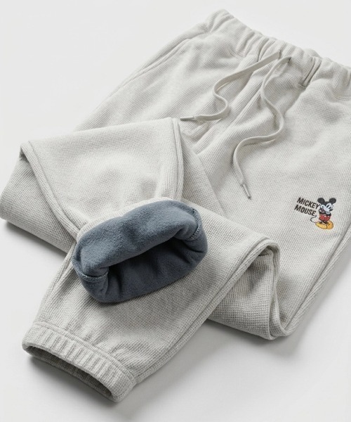 Disney（ディズニー）の「2026AW Disney/ディズニー 表ワッフル 裏配色フリース ミッキーワンポイント刺繍 スウェットパンツ レディース メンズ（その他パンツ・メンズ・アイボリー/ブラック/ダークオリーブ/サックスブルー・M/LL/L）」の6枚目の写真