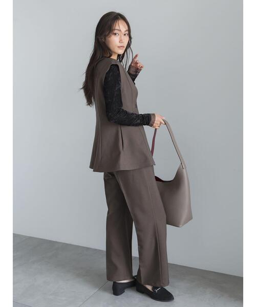 Te chichi(テチチ)の「【UVカット/マシンウォッシャブル/撥水加工】ウールライクストレートパンツ(セットアップ可)(その他パンツ・レディース・ネイビー・F)」の15枚目の写真