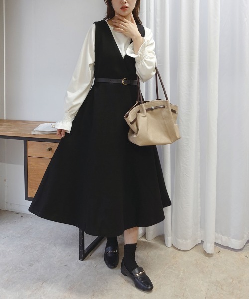 CORNERS(コーナーズ)の「フェイクウールノースリカシュクールワンピース(ワンピース・レディース・ブラック/グレー・M)」の3枚目の写真