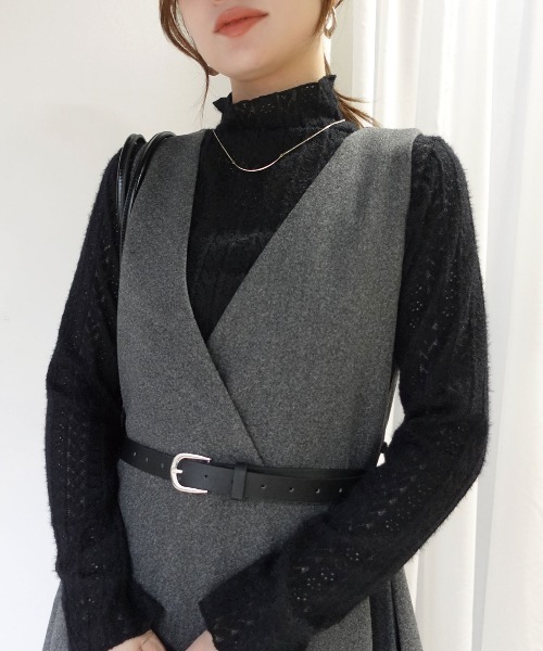 CORNERS(コーナーズ)の「フェイクウールノースリカシュクールワンピース(ワンピース・レディース・ブラック/グレー・M)」の14枚目の写真
