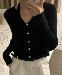ニットホルターネックタンクトップ&シングルブレストカーディガンセットアップ