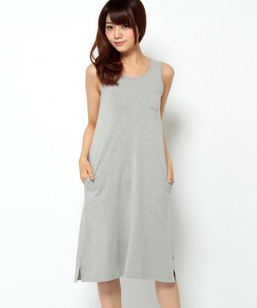 LBC（エルビーシー）の「om コットンPUポケ付きワンピース     （ワンピース・レディース・ライトグレー/アッシュグレー/スカイブルー・MEDIUM/LARGE）」の2枚目の写真