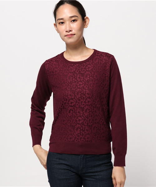 NATURAL BEAUTY BASIC（ナチュラルビューティーベーシック）の「レースニット（ニット/セーター・レディース・ネイビー/ボルドー/グレー・MEDIUM）」の3枚目の写真