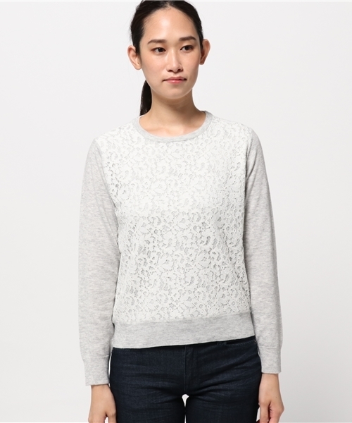 NATURAL BEAUTY BASIC（ナチュラルビューティーベーシック）の「レースニット（ニット/セーター・レディース・ネイビー/ボルドー/グレー・MEDIUM）」の5枚目の写真