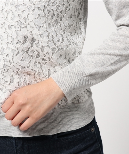 NATURAL BEAUTY BASIC（ナチュラルビューティーベーシック）の「レースニット（ニット/セーター・レディース・ネイビー/ボルドー/グレー・MEDIUM）」の9枚目の写真