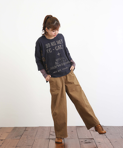 CUBE SUGAR（キューブシュガー）の「綿麻天竺×布帛ビッグクルーネックTシャツ（Tシャツ/カットソー・レディース・ネイビー/ホワイト/ナチュラル・M）」の4枚目の写真