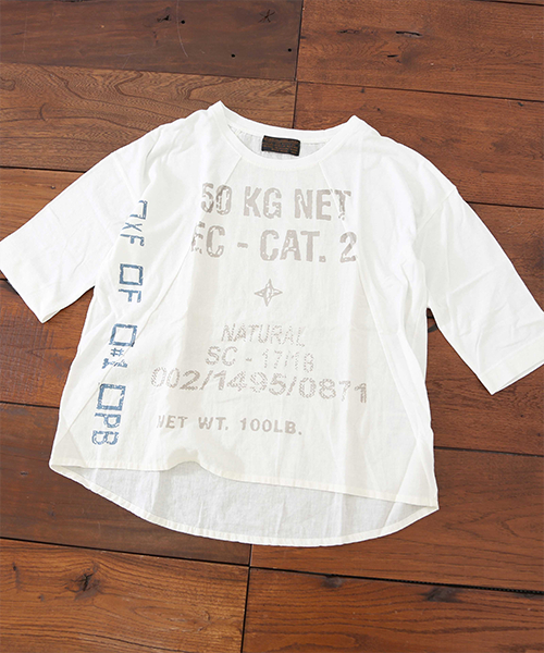 CUBE SUGAR（キューブシュガー）の「綿麻天竺×布帛ビッグクルーネックTシャツ（Tシャツ/カットソー・レディース・ネイビー/ホワイト/ナチュラル・M）」の5枚目の写真
