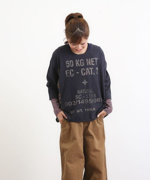 CUBE SUGAR（キューブシュガー）の「綿麻天竺×布帛ビッグクルーネックTシャツ（Tシャツ/カットソー・レディース・ネイビー/ホワイト/ナチュラル・M）」の16枚目の写真