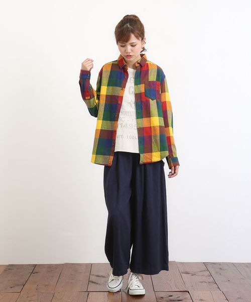 CUBE SUGAR（キューブシュガー）の「綿麻天竺×布帛ビッグクルーネックTシャツ（Tシャツ/カットソー・レディース・ネイビー/ホワイト/ナチュラル・M）」の15枚目の写真