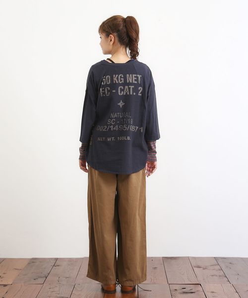 CUBE SUGAR（キューブシュガー）の「綿麻天竺×布帛ビッグクルーネックTシャツ（Tシャツ/カットソー・レディース・ネイビー/ホワイト/ナチュラル・M）」の13枚目の写真