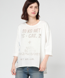 CUBE SUGAR | 綿麻天竺×布帛ビッグクルーネックTシャツ(Tシャツ/カットソー)