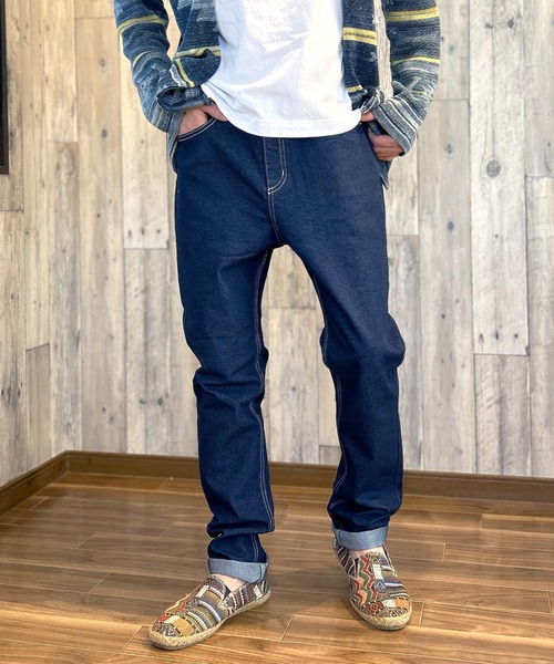 BEATJIVE（ビートジャイブ）の「デニムパンツ メンズ サルエル ワイド＆テーパード ストレッチ スキニー ジョガーパンツ ジーンズ ジーパン デニム ツイル コーデュロイ 迷彩（デニムパンツ・メンズ・ブラック/ベージュ/カーキ/サックスブルー/ワンウォッシュ/インディゴブルー/ブルー系その他/ハウンドトゥース/ベージュ系その他/グレー系その他/グリーン系その他/ブラック系その他/カモフラージュ/ネイビー/ダークインディゴブルー/ブラック系/ベージュ系/ホワイト×ブルー/ブルー系その他2/グリーン系その他2/ブラック系その他2/ブラック系その他3/ブルー系その他3・1/2/3/0）」の21枚目の写真