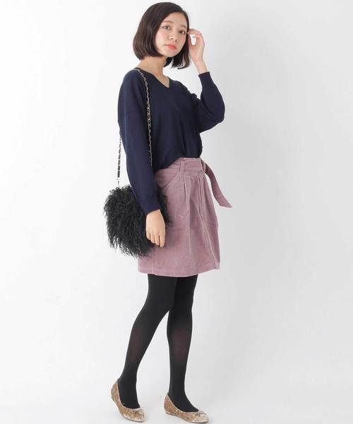 earth music&ecology(アースミュージックアンドエコロジー)の「USA COTTONコーデュロイスカート(タックミニ)(スカート・レディース・ピンク/ベージュ/ネイビー・M/S)」の3枚目の写真