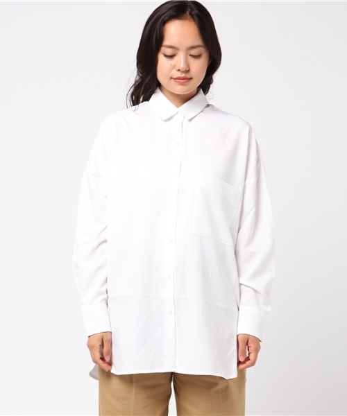 IGNIO（イグニオ）の「ビッグシルエット 吸水速乾 長袖ボタンシャツ（シャツ/ブラウス・レディース・オフホワイト/ネイビー・LL/M/L）」の3枚目の写真