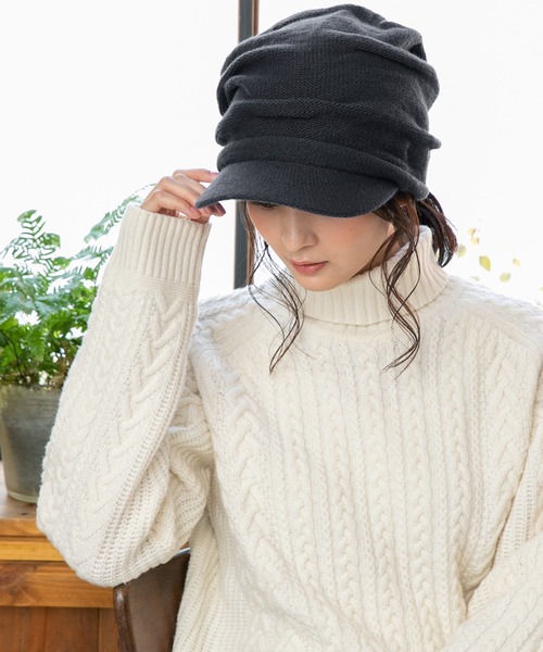 セール】つば付き くしゅくしゅニットキャップ（キャップ）｜QUEENHEAD