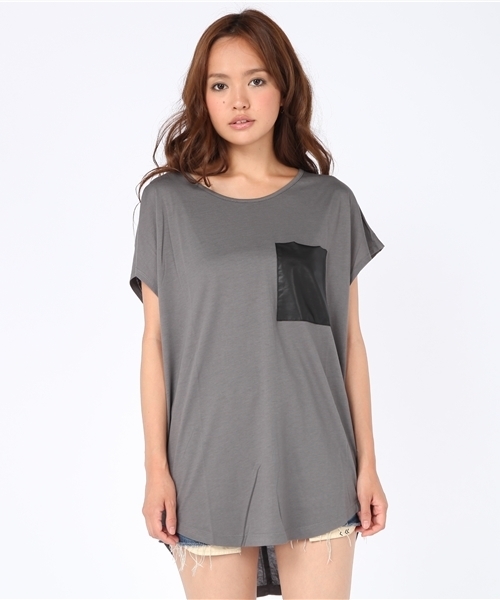 LOVE BOAT（ラブ・ボート）の「合皮ポケTシャツワンピース（ワンピース・レディース・ブラック系/グレー系/ホワイト系・FREE）」の3枚目の写真