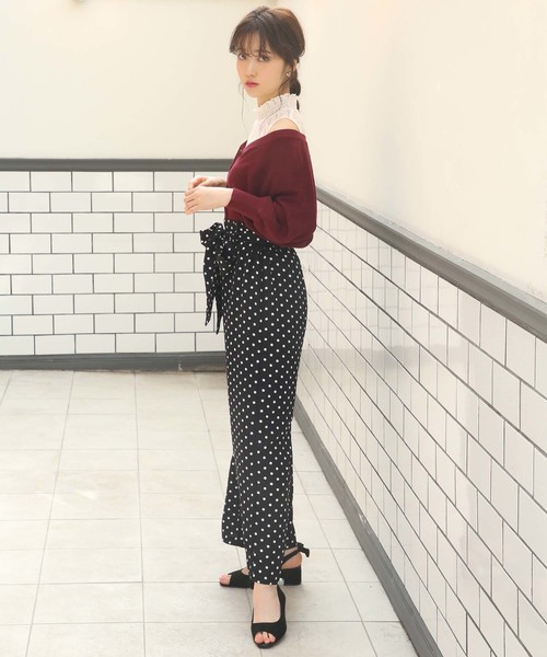 one after another NICE CLAUP(ワンアフターアナザーナイスクラップ)の「ウエストリボンパンツ(その他パンツ・レディース・ブラック/ネイビー/ストライプ/ドット・FREE)」の8枚目の写真