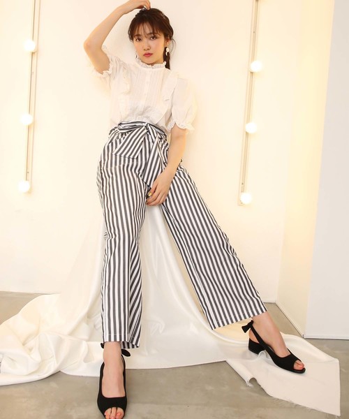 one after another NICE CLAUP(ワンアフターアナザーナイスクラップ)の「ウエストリボンパンツ(その他パンツ・レディース・ブラック/ネイビー/ストライプ/ドット・FREE)」の12枚目の写真