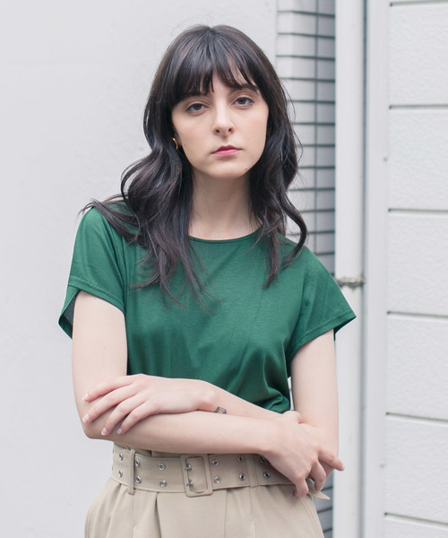 STUDIOUS(ステュディオス)の「【STUDIOUS】バックシャンTEE(Tシャツ/カットソー・レディース・グリーン/ライトグレー/ブラック/ブラウン/パープル・FREE)」の1枚目の写真