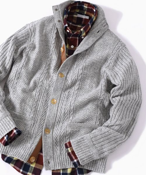 SHIPS(シップス)の「SC: 9ゲージ ランダム/アラン スタンド カーディガン□(カーディガン/ボレロ・メンズ・グレー/ブルー/ネイビー/ダークオレンジ/グリーン・SMALL/MEDIUM/LARGE/X-LARGE)」の2枚目の写真