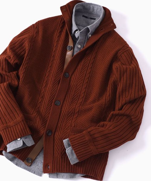 SHIPS(シップス)の「SC: 9ゲージ ランダム/アラン スタンド カーディガン□(カーディガン/ボレロ・メンズ・グレー/ブルー/ネイビー/ダークオレンジ/グリーン・SMALL/MEDIUM/LARGE/X-LARGE)」の5枚目の写真