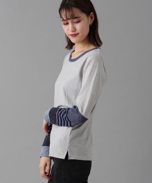 Burner（バーナー）の「【wordtrobe】30/-SZ天竺袖切替 ロンT（Tシャツ/カットソー・レディース・チャコールグレー/ブラウン/グレー/レッド/ピンク/ブルー/グリーン/オートミール・FREE）」の3枚目の写真