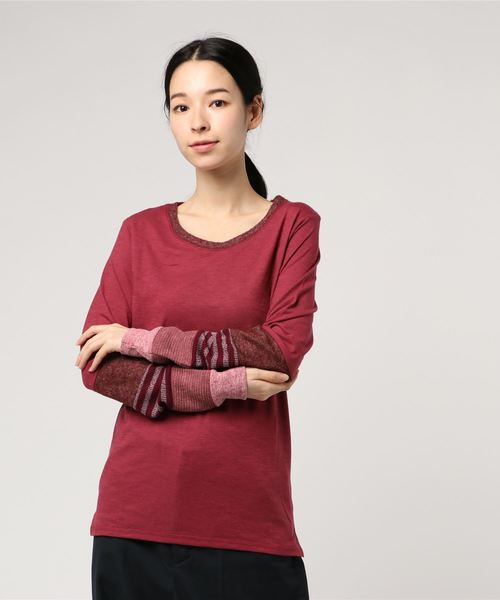 Burner（バーナー）の「【wordtrobe】30/-SZ天竺袖切替 ロンT（Tシャツ/カットソー・レディース・チャコールグレー/ブラウン/グレー/レッド/ピンク/ブルー/グリーン/オートミール・FREE）」の12枚目の写真