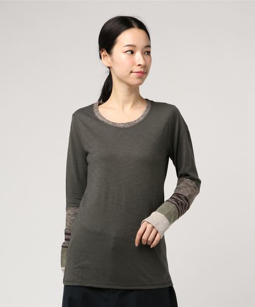 Burner（バーナー）の「【wordtrobe】30/-SZ天竺袖切替 ロンT（Tシャツ/カットソー・レディース・チャコールグレー/ブラウン/グレー/レッド/ピンク/ブルー/グリーン/オートミール・FREE）」の13枚目の写真