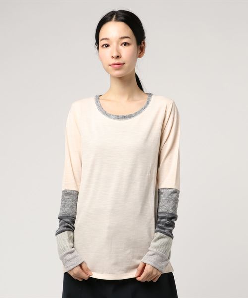 Burner（バーナー）の「【wordtrobe】30/-SZ天竺袖切替 ロンT（Tシャツ/カットソー・レディース・チャコールグレー/ブラウン/グレー/レッド/ピンク/ブルー/グリーン/オートミール・FREE）」の5枚目の写真