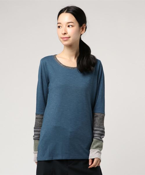 Burner（バーナー）の「【wordtrobe】30/-SZ天竺袖切替 ロンT（Tシャツ/カットソー・レディース・チャコールグレー/ブラウン/グレー/レッド/ピンク/ブルー/グリーン/オートミール・FREE）」の7枚目の写真